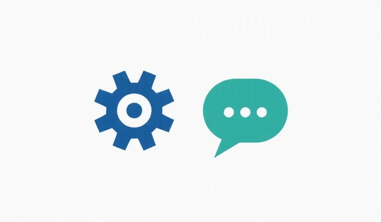 Iconos de engranajes y burbujas de diálogo, representando la personalización y funcionalidad del sitio web